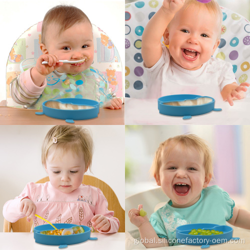 Silicone Divided Plate And Bibs Cute Pattern Baby Tray Feeding Tableware Manufactory